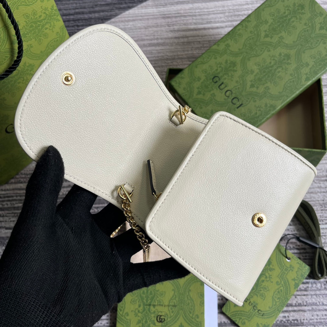 BLONDIE INTERLOCK MINI SHOULDER BAG 12 IN WHITE CALFSKIN GOLD CHAIN