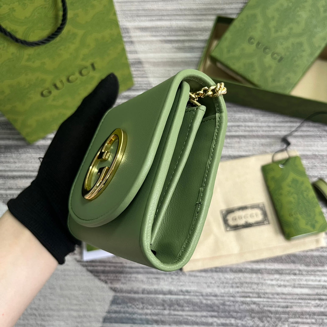 BLONDIE INTERLOCK MINI SHOULDER BAG 12 IN GREEN CALFSKIN GOLD CHAIN