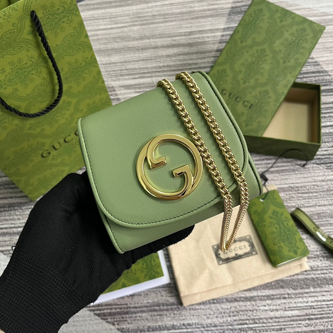 BLONDIE INTERLOCK MINI SHOULDER BAG 12 IN GREEN CALFSKIN GOLD CHAIN