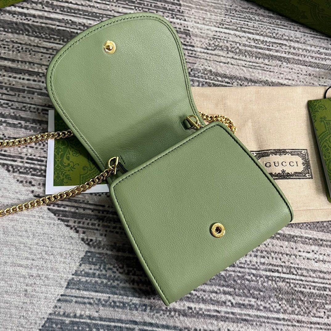 BLONDIE INTERLOCK MINI SHOULDER BAG 12 IN GREEN CALFSKIN GOLD CHAIN