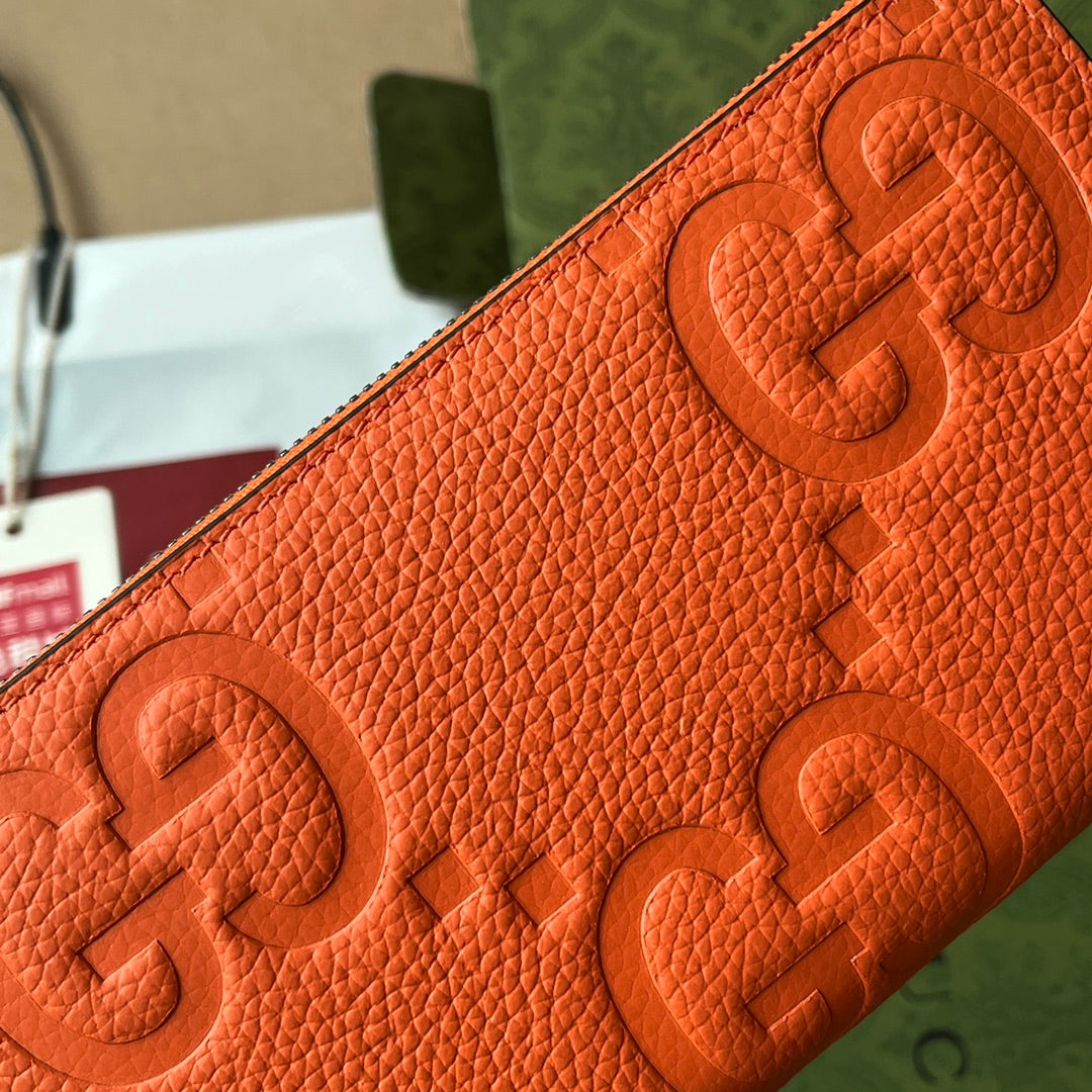 FULL-ZIP WALLET 19 IN ORANGE EMBOSSED CALFSKIN