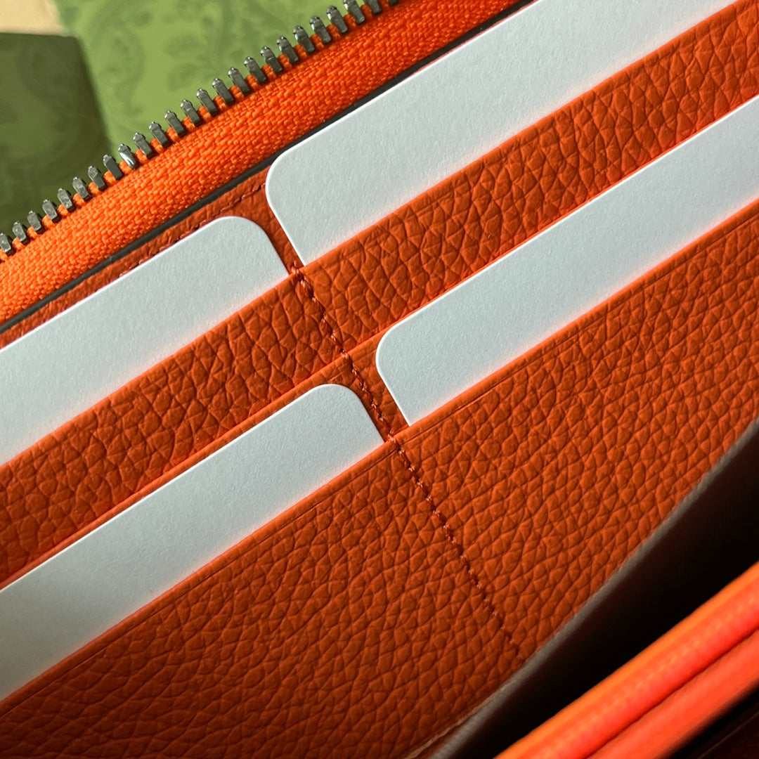 FULL-ZIP WALLET 19 IN ORANGE EMBOSSED CALFSKIN