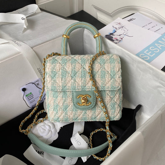 CC MINI 15 BAG IN GREEN MINT MIX WHITE WOOL TWEED