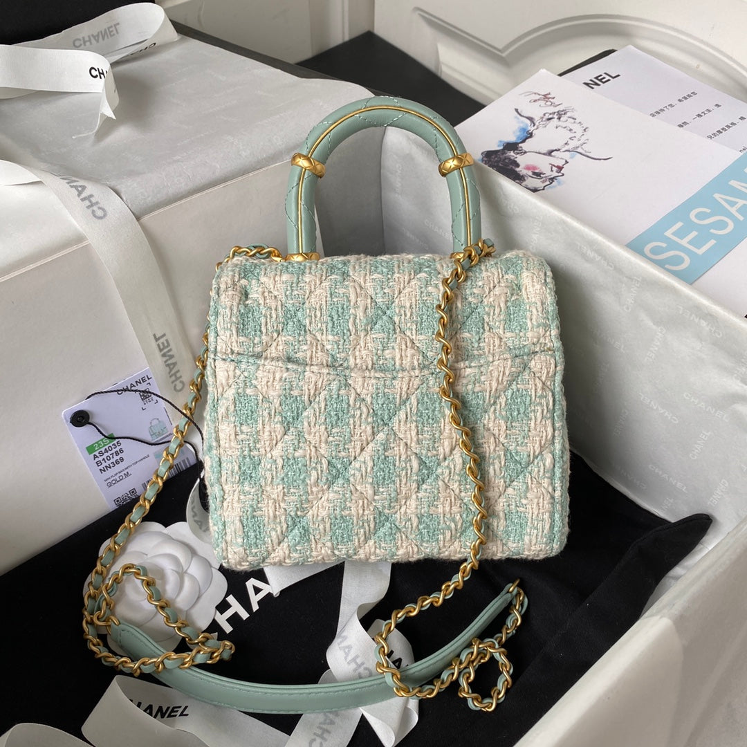 CC MINI 15 BAG IN GREEN MINT MIX WHITE WOOL TWEED