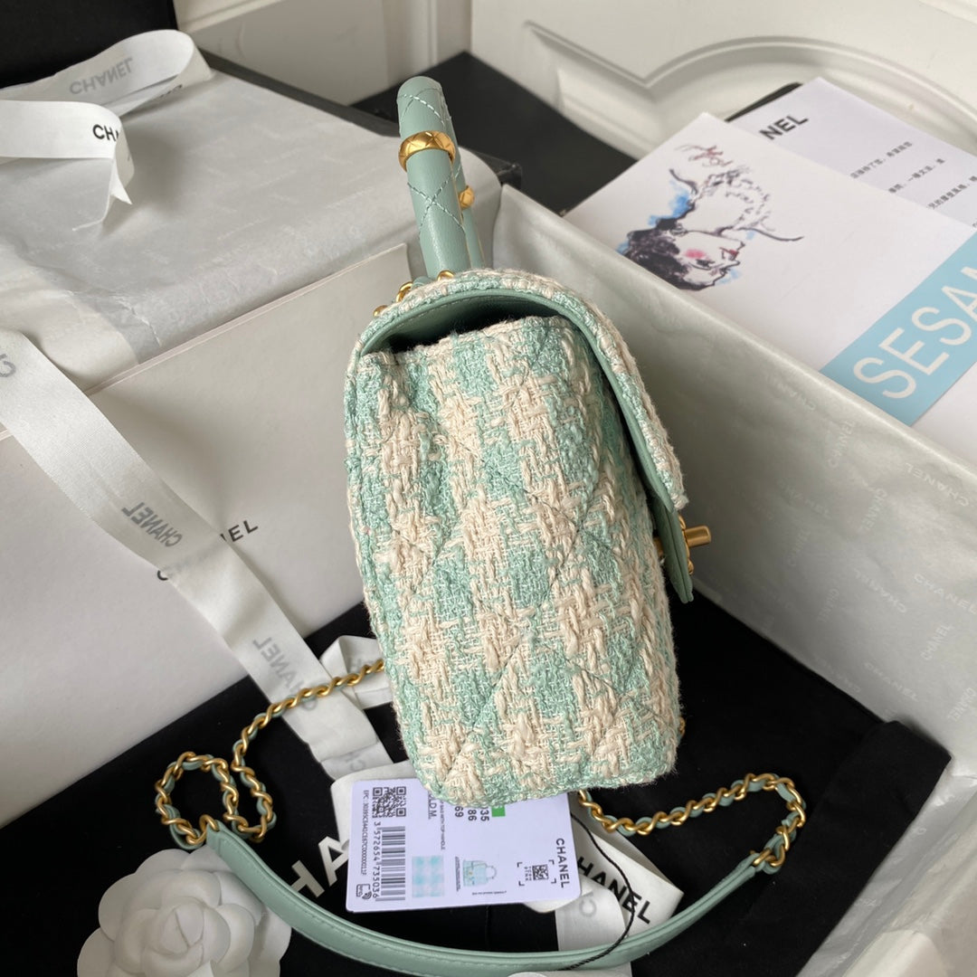 CC MINI 15 BAG IN GREEN MINT MIX WHITE WOOL TWEED