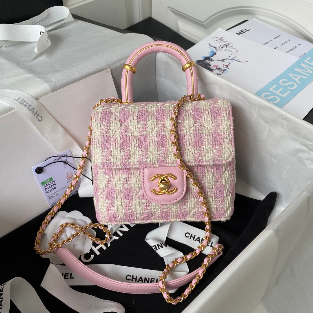 CC MINI 15 BAG IN LIGHT PINK MIX WHITE WOOL TWEED