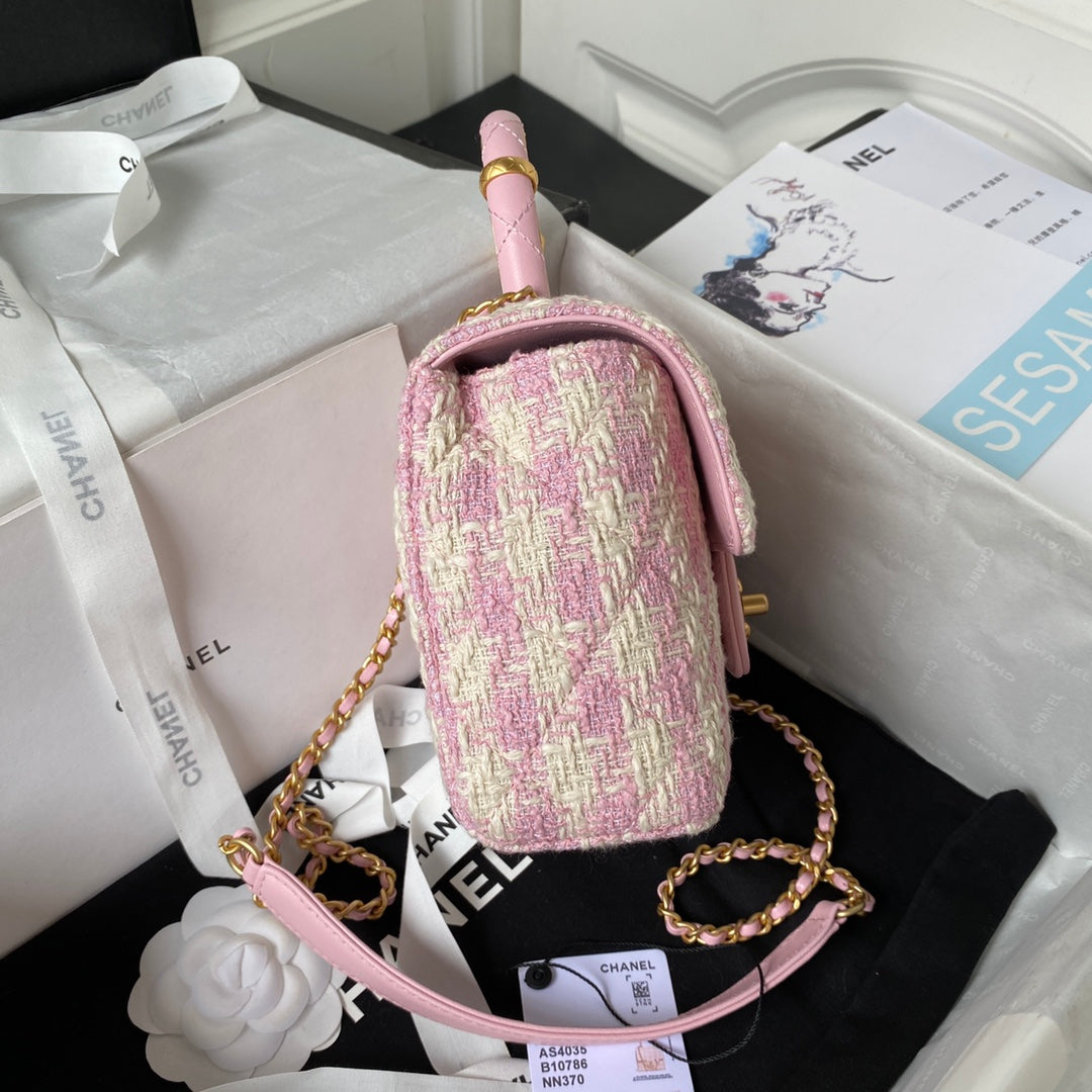 CC MINI 15 BAG IN LIGHT PINK MIX WHITE WOOL TWEED