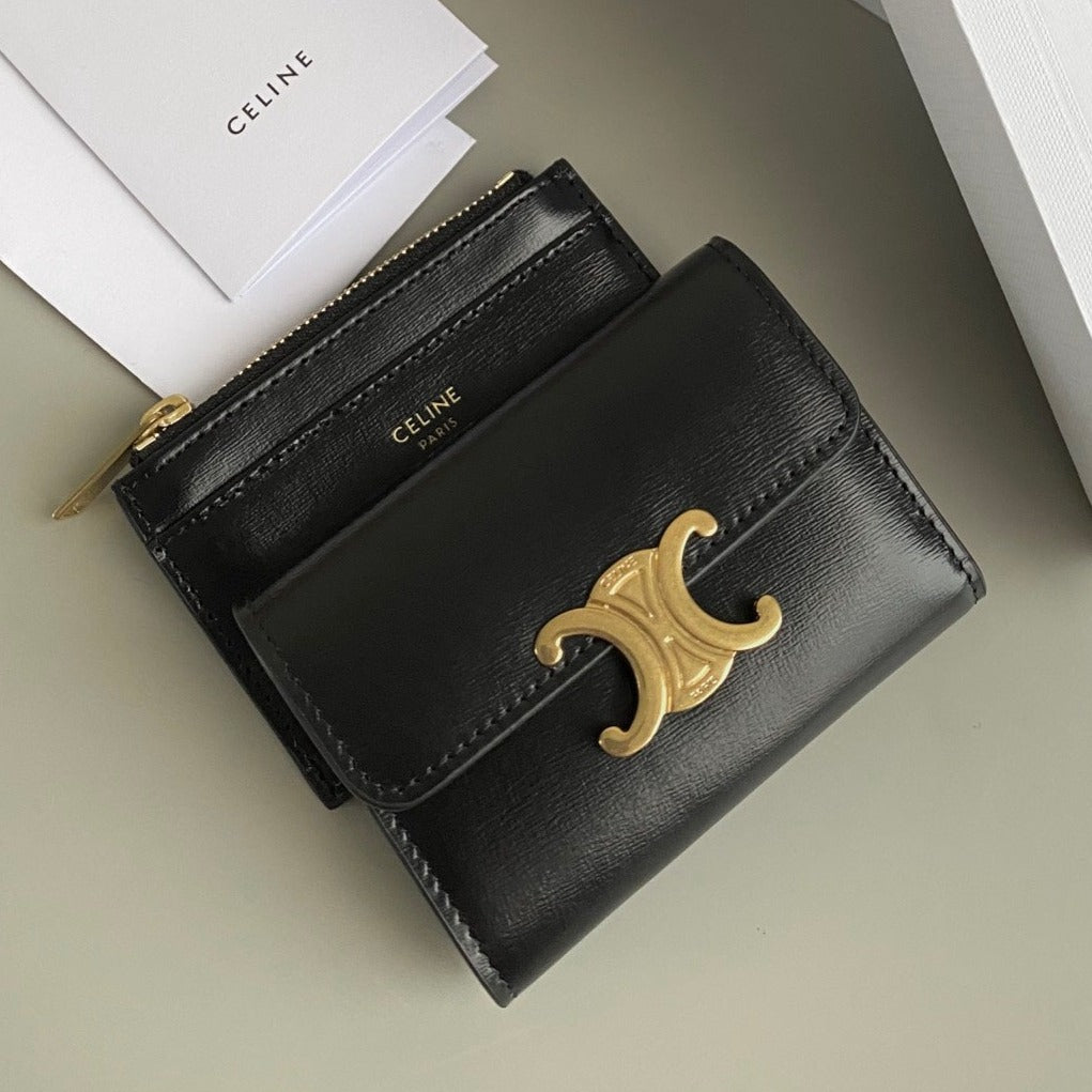 TRIPHOME 9 WALLET TWO-IN-ONE BLACK CALFSKIN