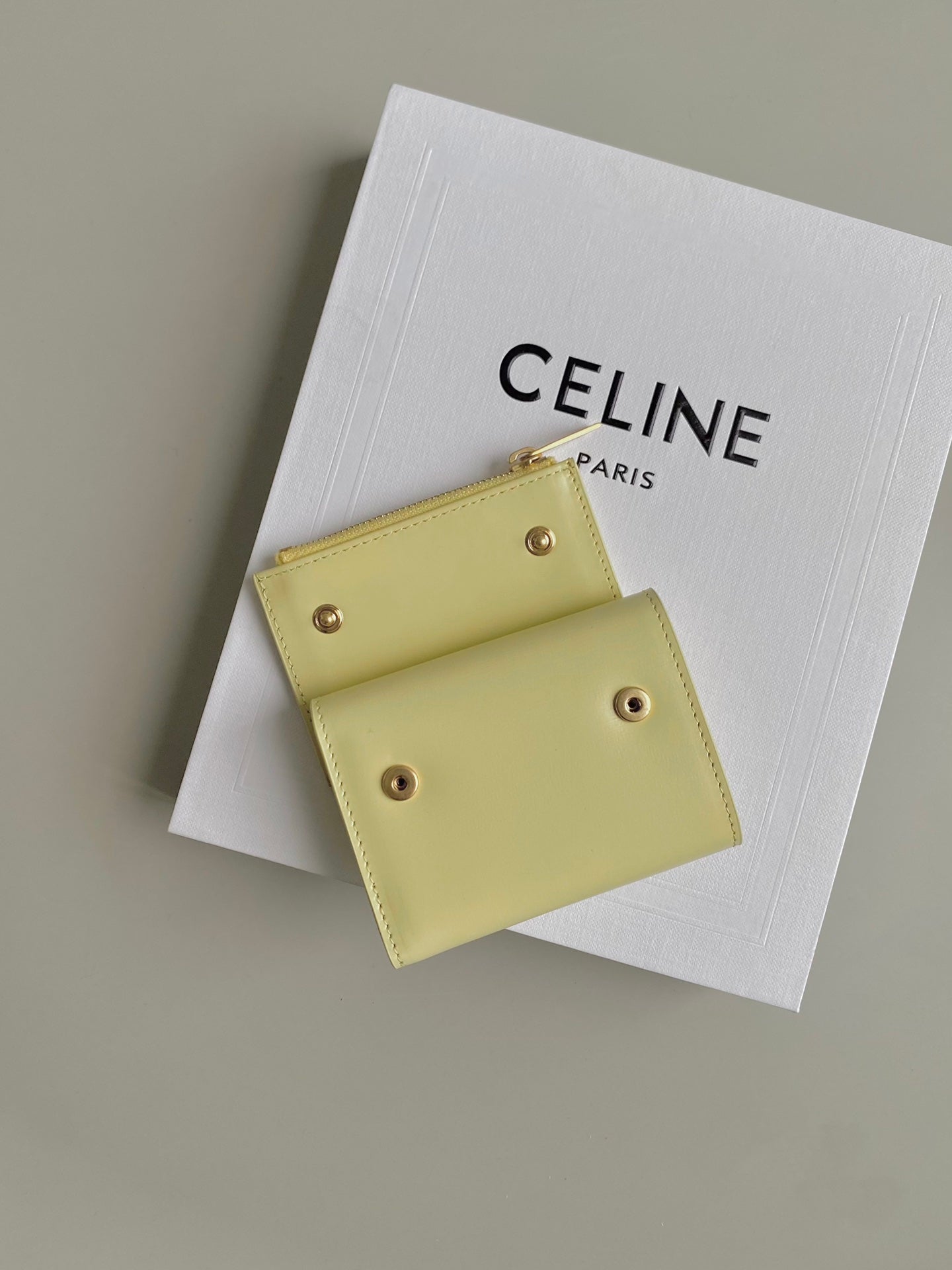 TRIPHOME 9 WALLET TWO-IN-ONE YELLOW PASTEL CALFSKIN