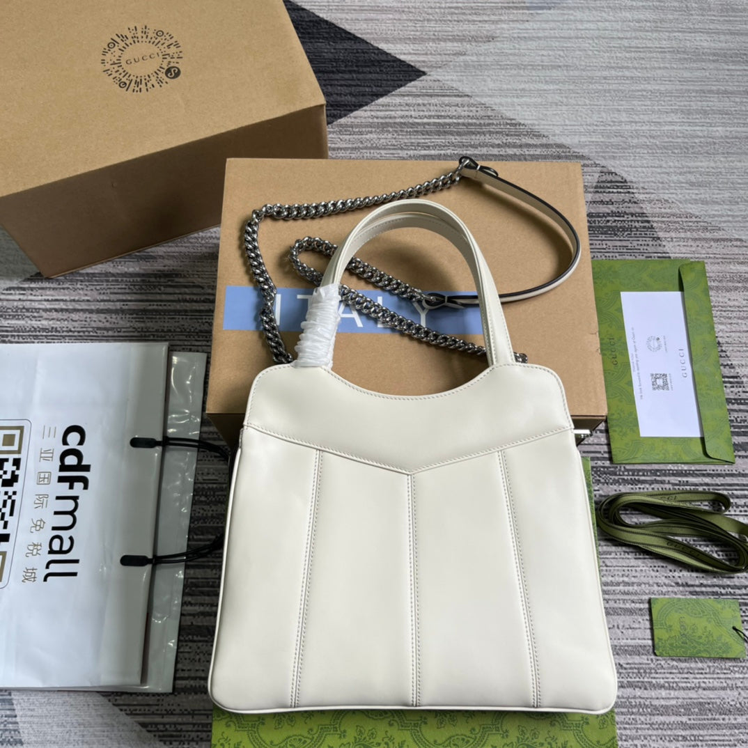 GG SMALL 28 TOTE BAG IN WHITE CALFSKIN