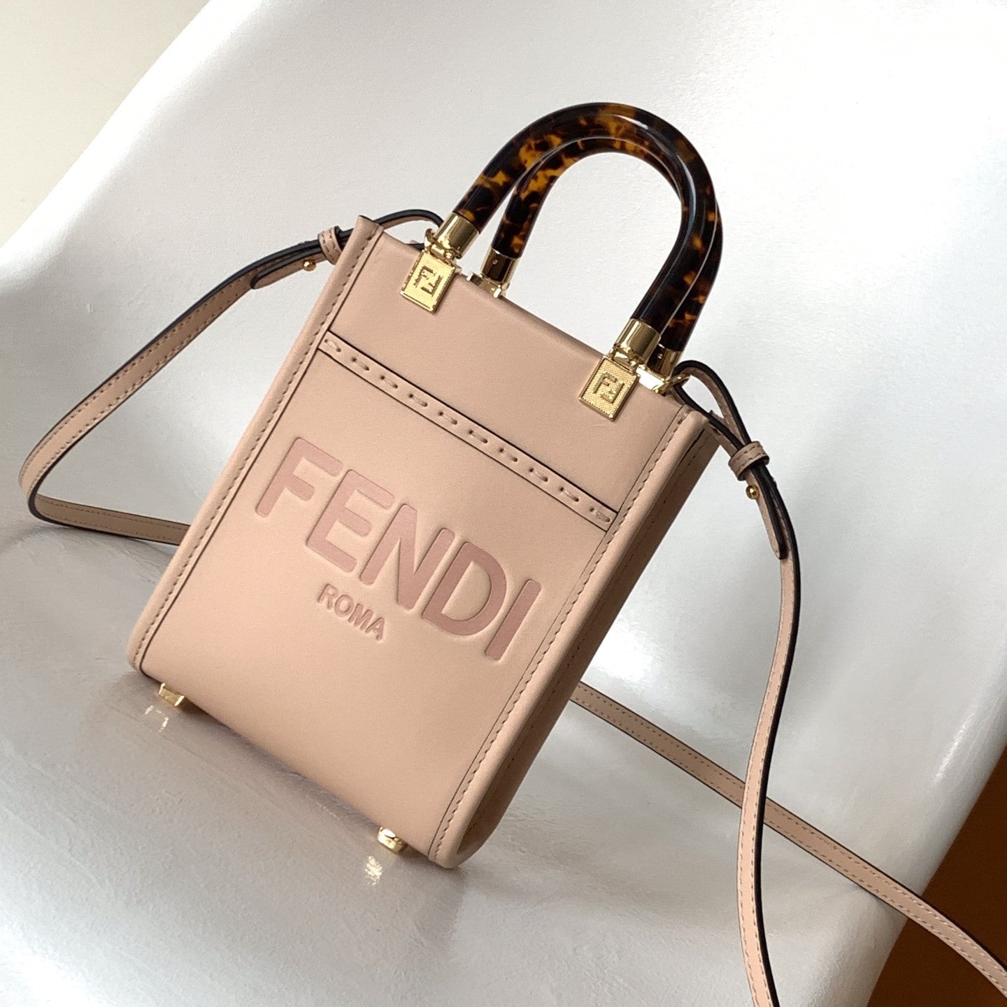 Fend Mini Sunshine Shopper Bag 18 Peach Leather