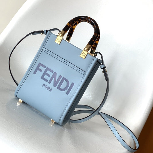 Fend Mini Sunshine Shopper Bag 18 Blue Leather