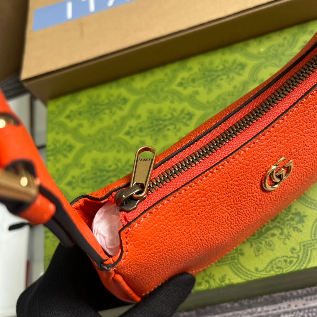 APHRODITE MINI 21 SHOULDER BAG IN ORANGE RED CALFSKIN