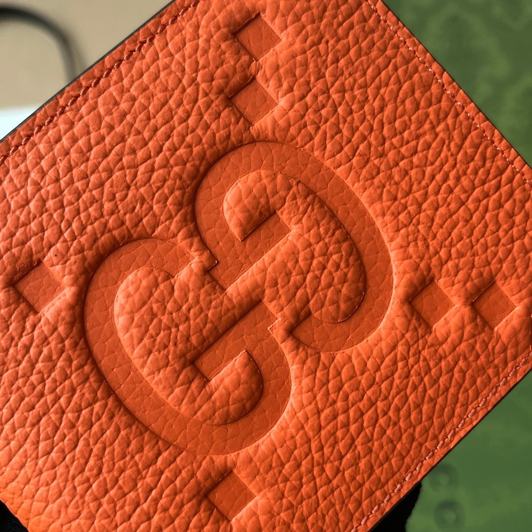 WALLET 11 IN ORANGE EMBOSSED CALFSKIN