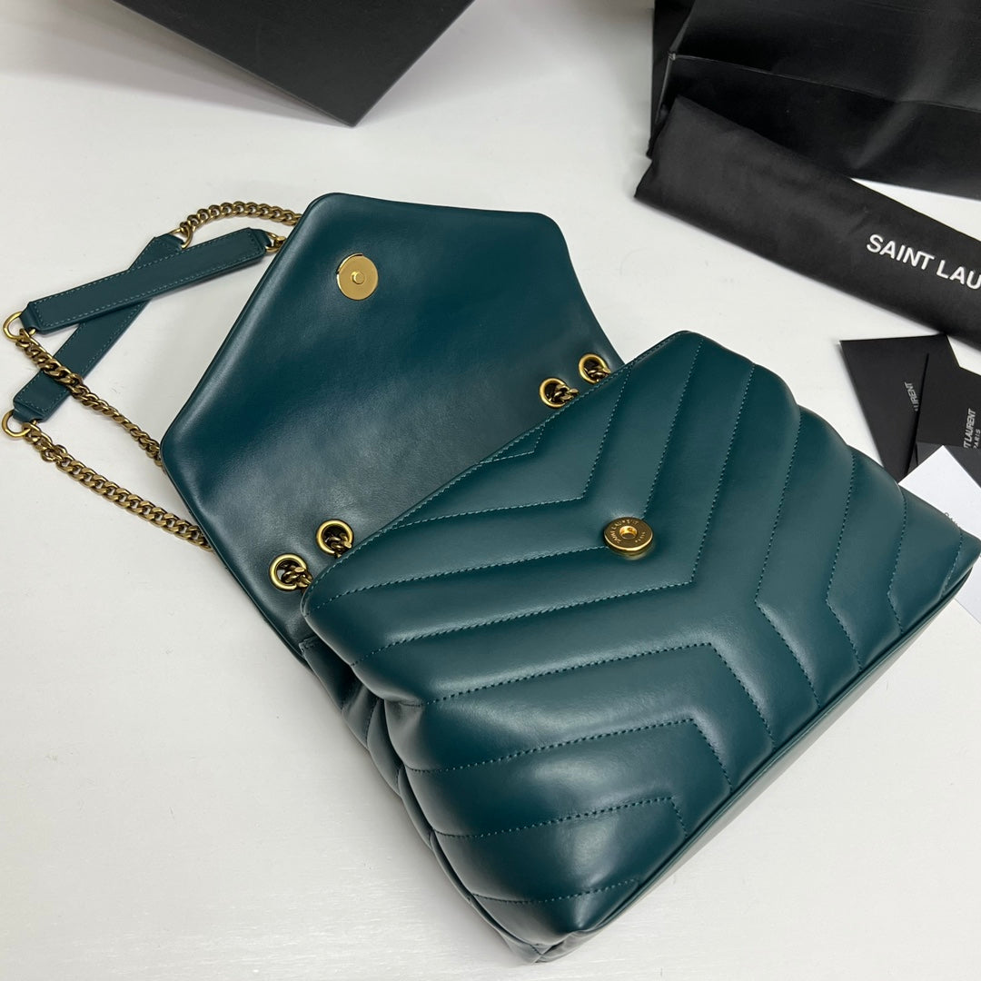 LOULOU SMALL 25 IN DEEP JUNGLE GREEN LAMBSKIN GOLD HARDWARE