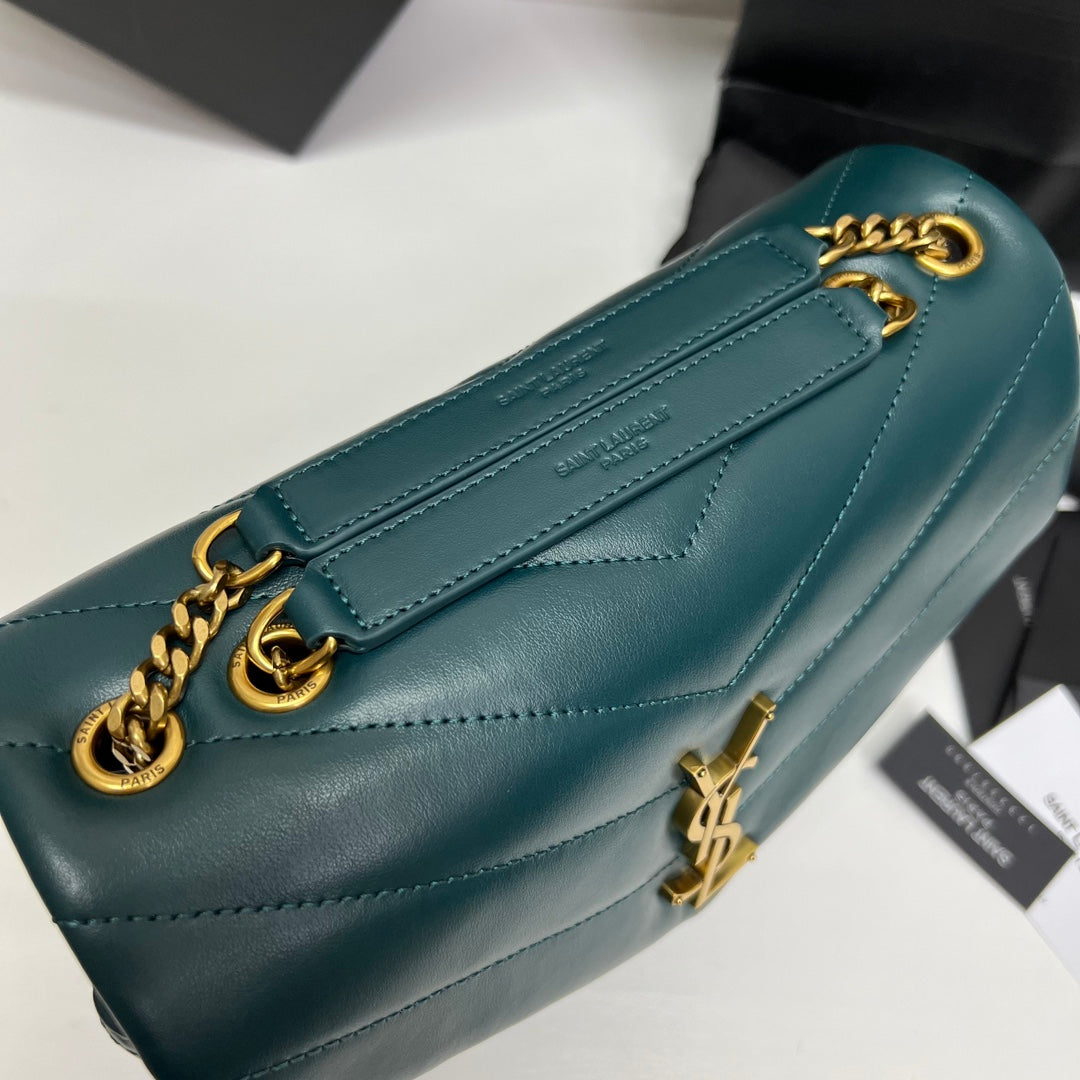 LOULOU SMALL 25 IN DEEP JUNGLE GREEN LAMBSKIN GOLD HARDWARE