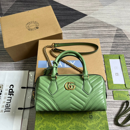 GG MARMONT MATELASSE 27 HANDBAG LIGHT GREEN CALFSKIN