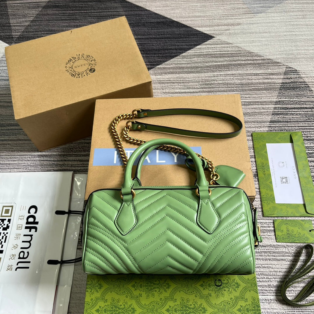 GG MARMONT MATELASSE 27 HANDBAG LIGHT GREEN CALFSKIN