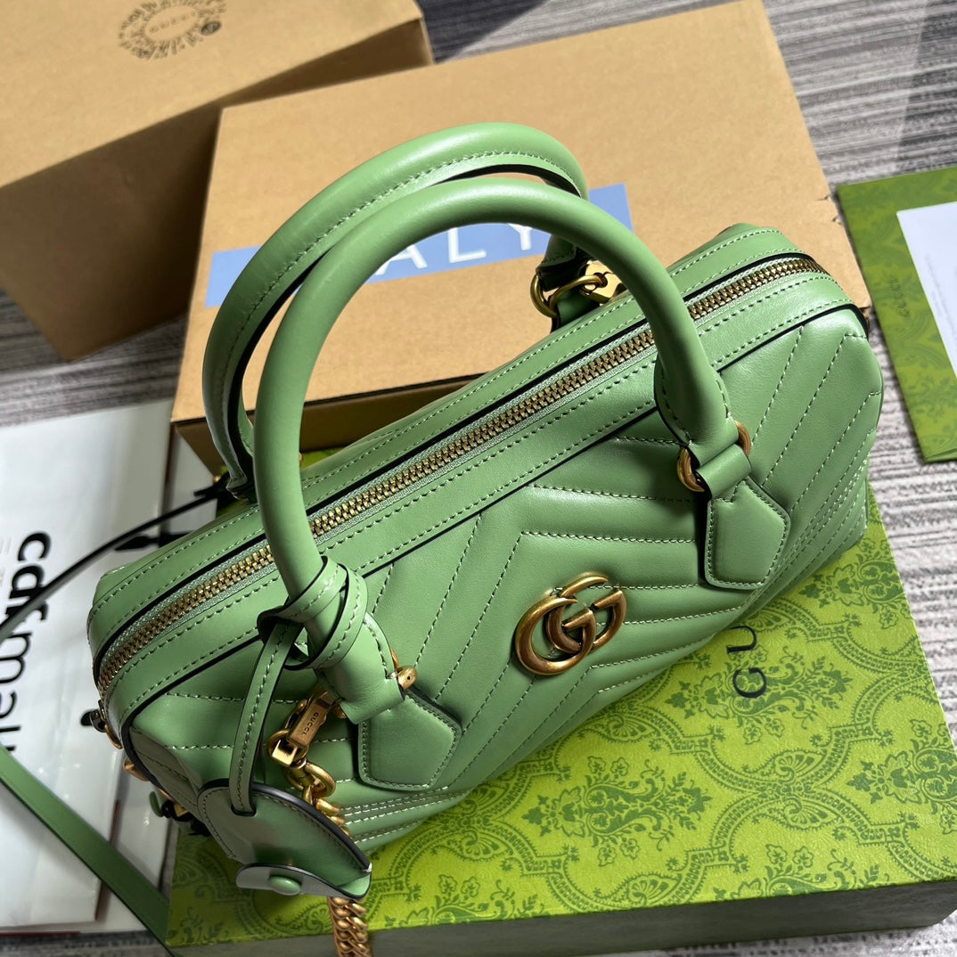 GG MARMONT MATELASSE 27 HANDBAG LIGHT GREEN CALFSKIN