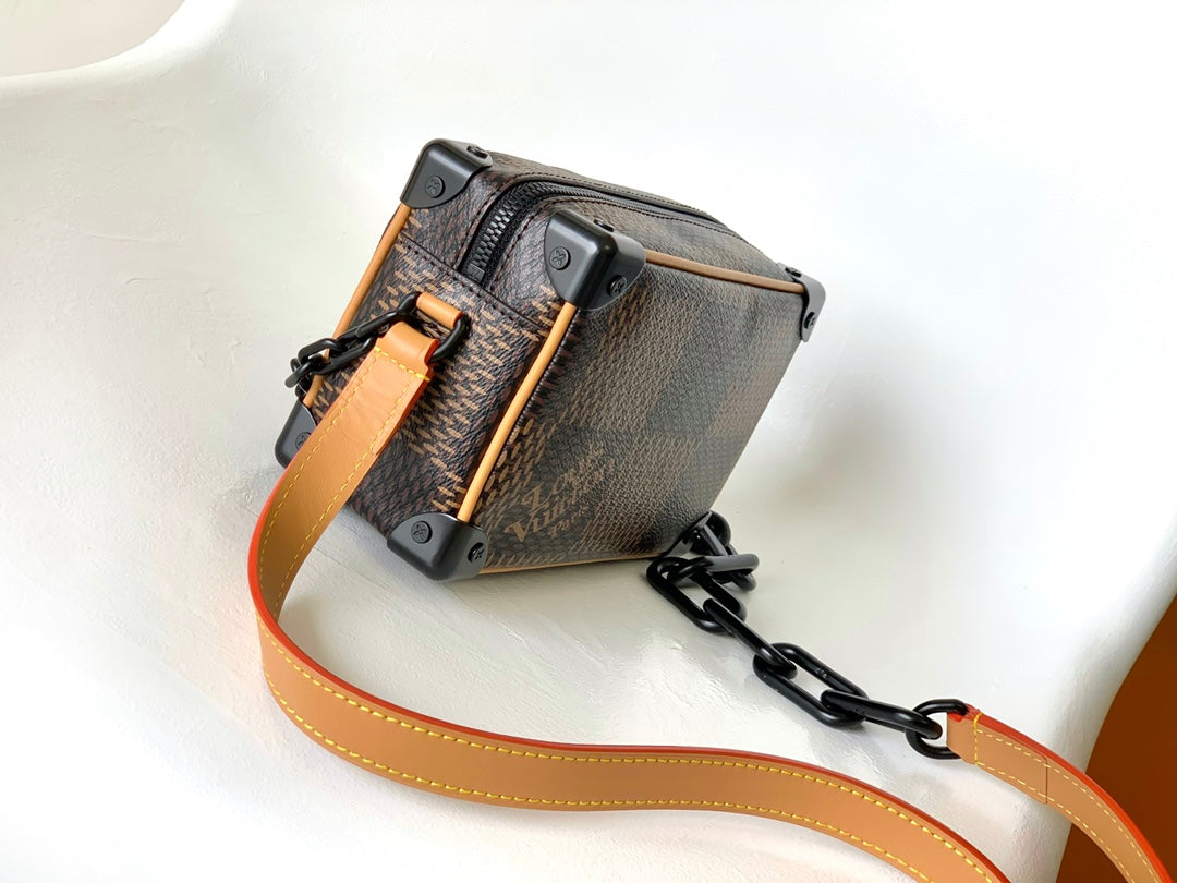 MINI SOFT TRUNK 18 IN BROWN DAMIER EBENE COATED CANVAS BLACK CHAIN