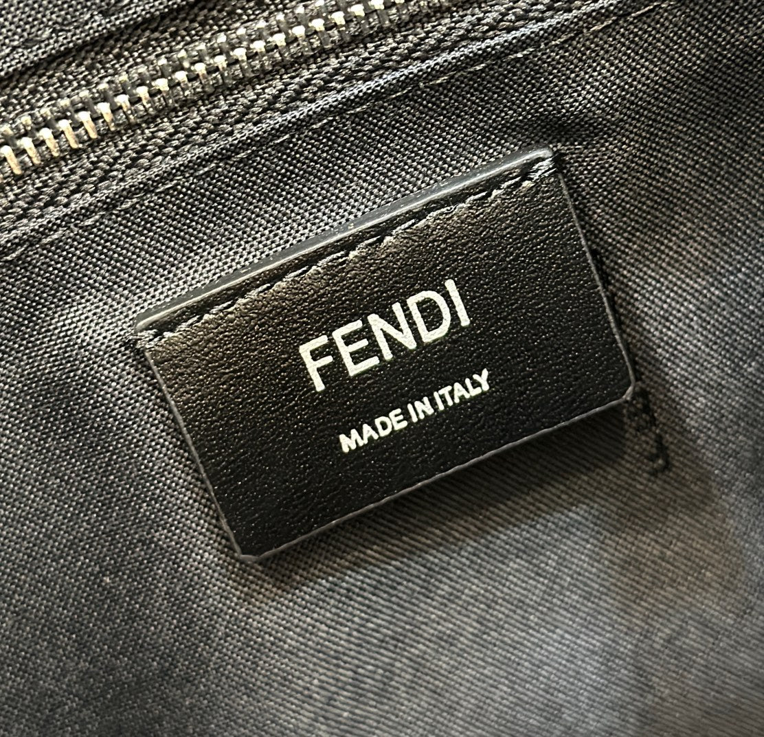 FENDI STRIKE LARGE 46 FF MIDNIGHT BLUE JACQUARD FABRIC BACKPACK