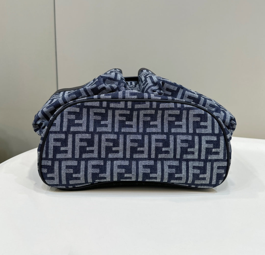 FENDI STRIKE 41 MEDIUM FF MIDNIGHT BLUE JACQUARD FABRIC BACKPACK