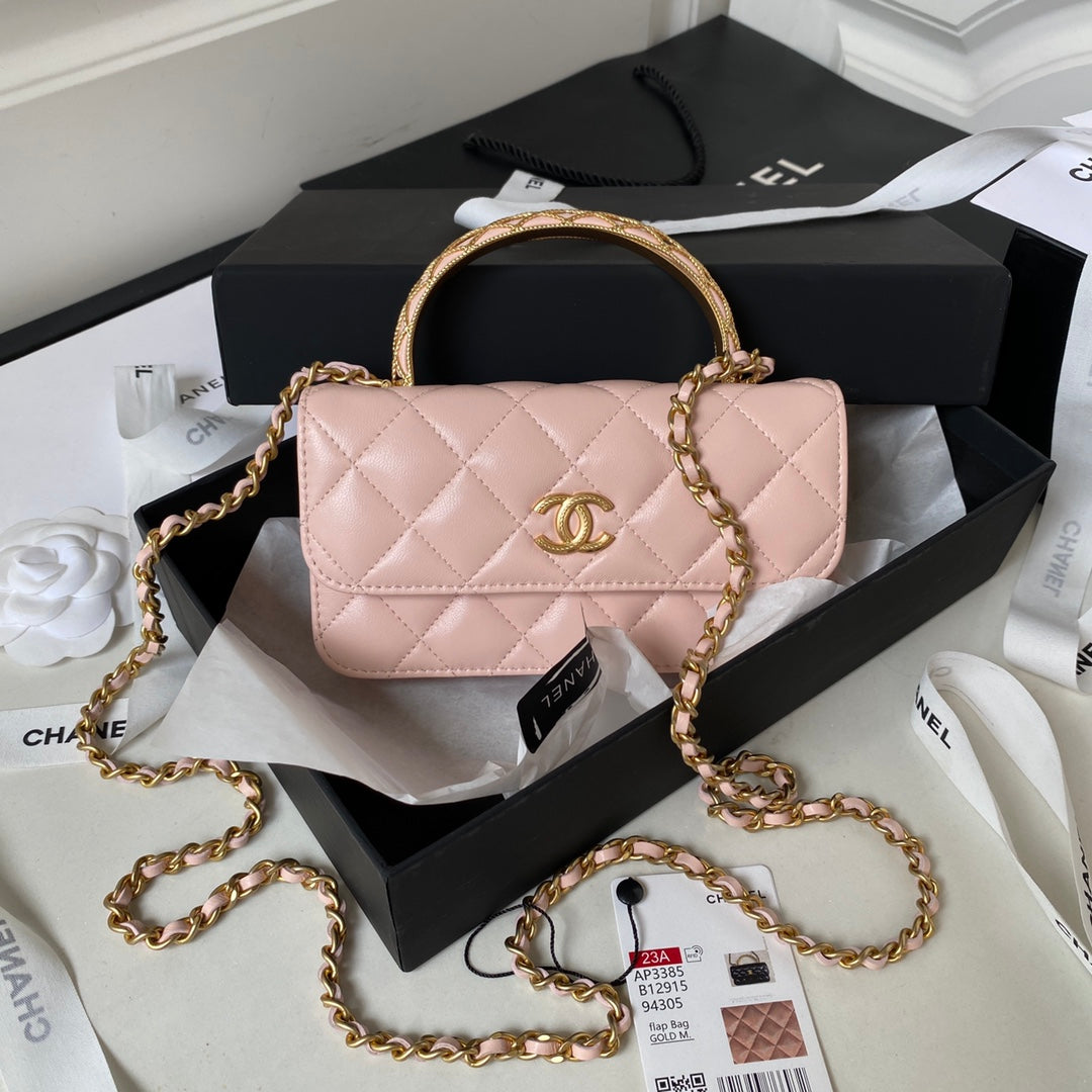 CC MINI 17 BAG IN LIGHT PINK CALFSKIN GOLD HARDWARE