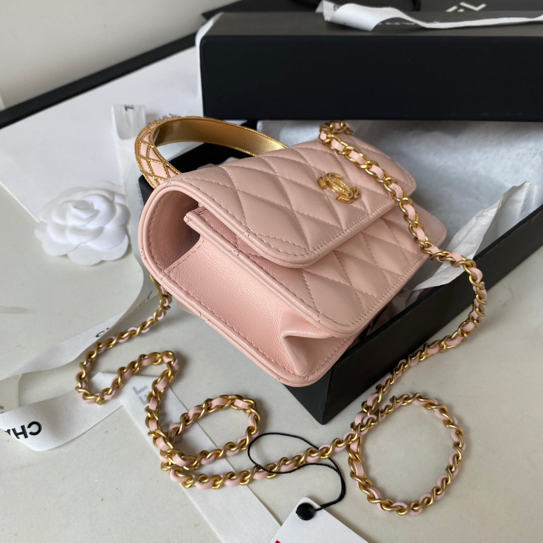 CC MINI 17 BAG IN LIGHT PINK CALFSKIN GOLD HARDWARE