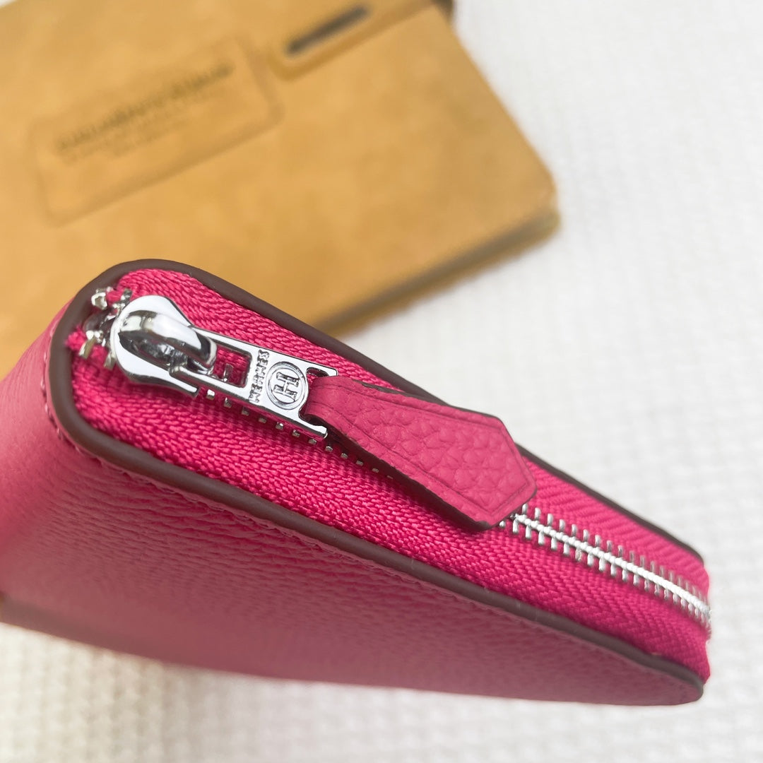 HM SILK'IN CLASSIC WALLET 20 RED PINK GRAINED CALFSKIN