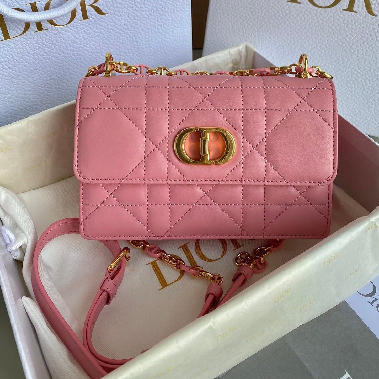 MINI CHAIN BAG 17 IN LIGHT PINK CALFSKIN