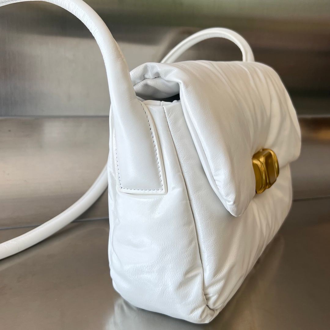 PAD PUFFER BAG 29 IN WHITE COWHIDE LEATHER