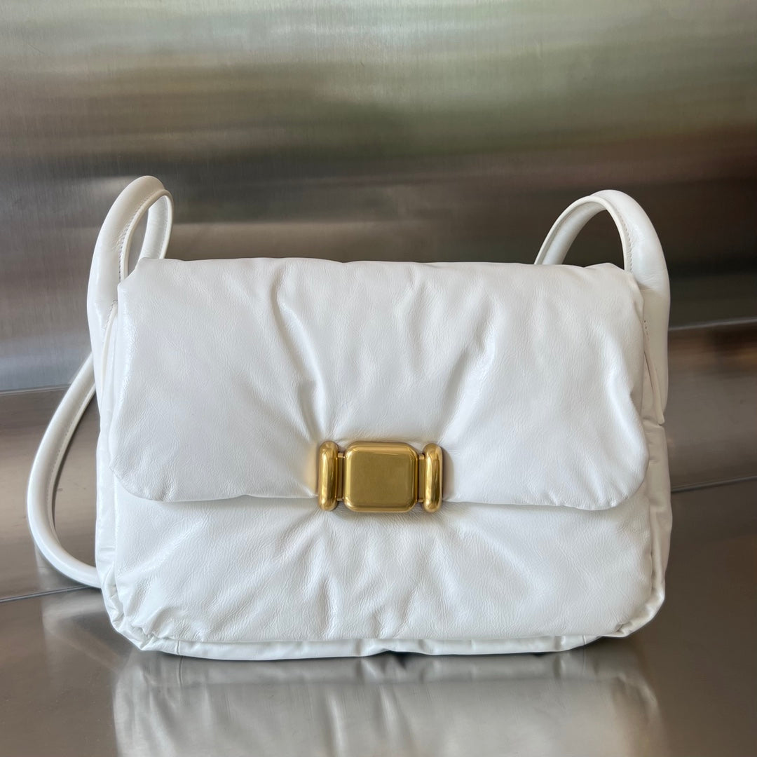 PAD PUFFER BAG 29 IN WHITE COWHIDE LEATHER