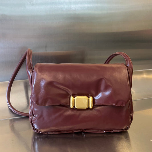 PAD PUFFER BAG 29 IN PLUM PURPLE COWHIDE LEATHER