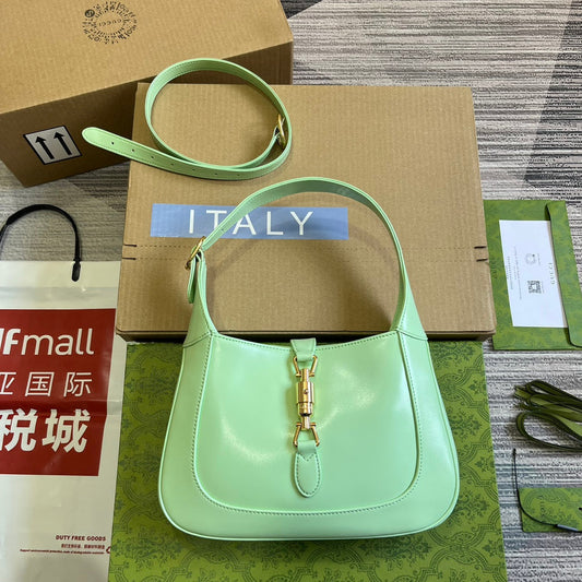 GG JACKIE SMALL 28 SHOULDER BAG IN LIGHT GREEN CALFSKIN