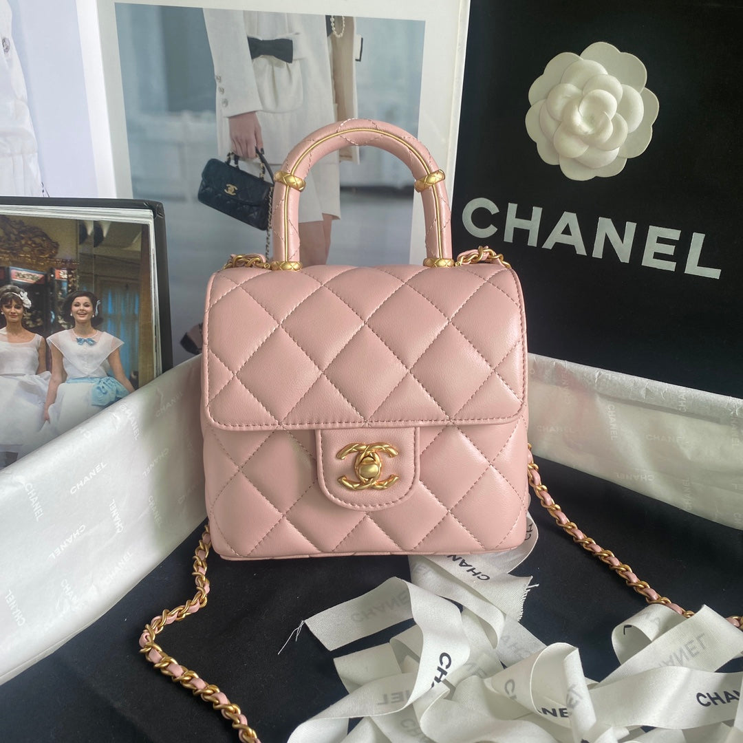 CC MINI 15 BAG IN LIGHT PINK CALFSKIN GOLDEN HARDWARE