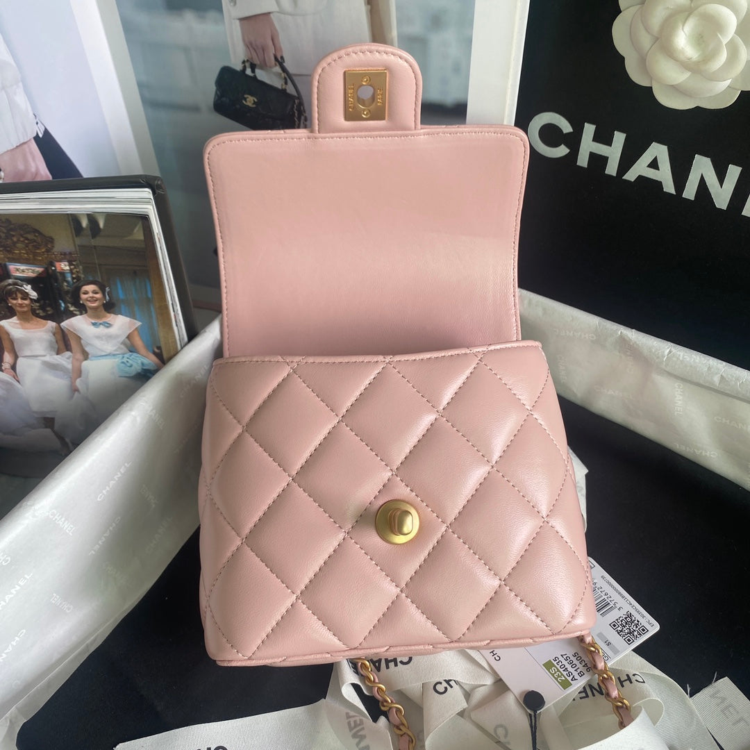 CC MINI 15 BAG IN LIGHT PINK CALFSKIN GOLDEN HARDWARE