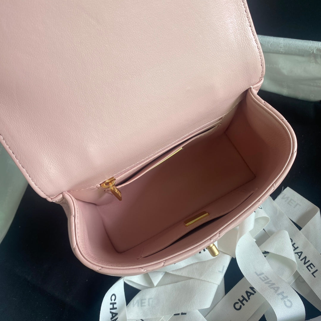 CC MINI 15 BAG IN LIGHT PINK CALFSKIN GOLDEN HARDWARE