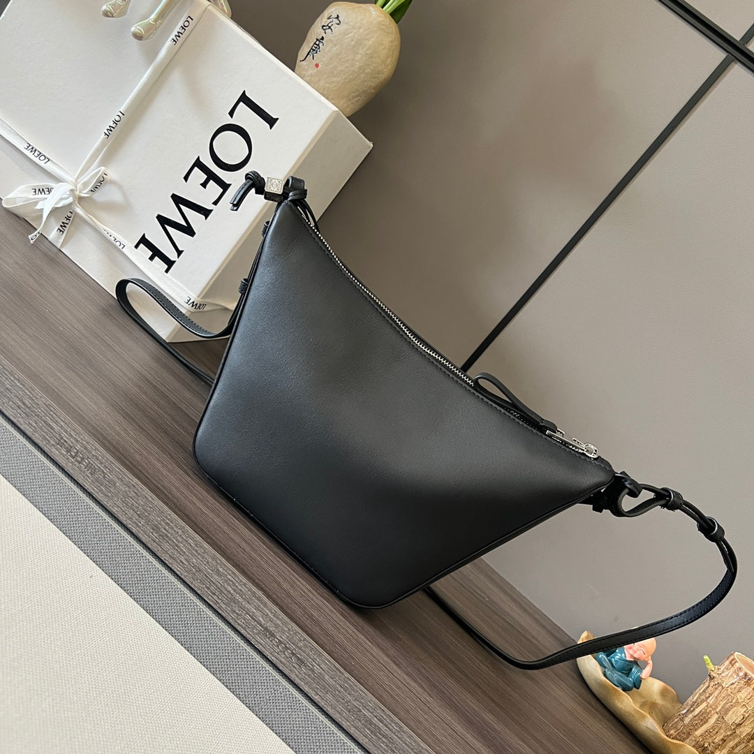 LOE LUNA HOBO 28 BAG IN BLACK CALFSKIN