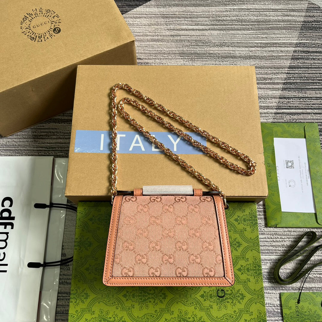 GG OPHIDIA MINI 17 HANDBAG IN LIGHT PINK CANVAS