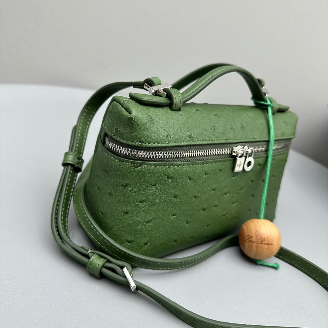 EXTRA POCKET L19 IN JUNGLE GREEN OSTRICH LEATHER