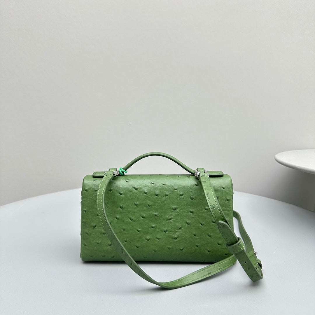 EXTRA POCKET L19 IN JUNGLE GREEN OSTRICH LEATHER