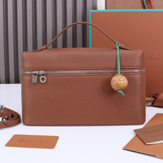 EXTRA BAG L27 IN UMBER BROWN GRAINED CALFSKIN WITH SILVER  HARDWARE