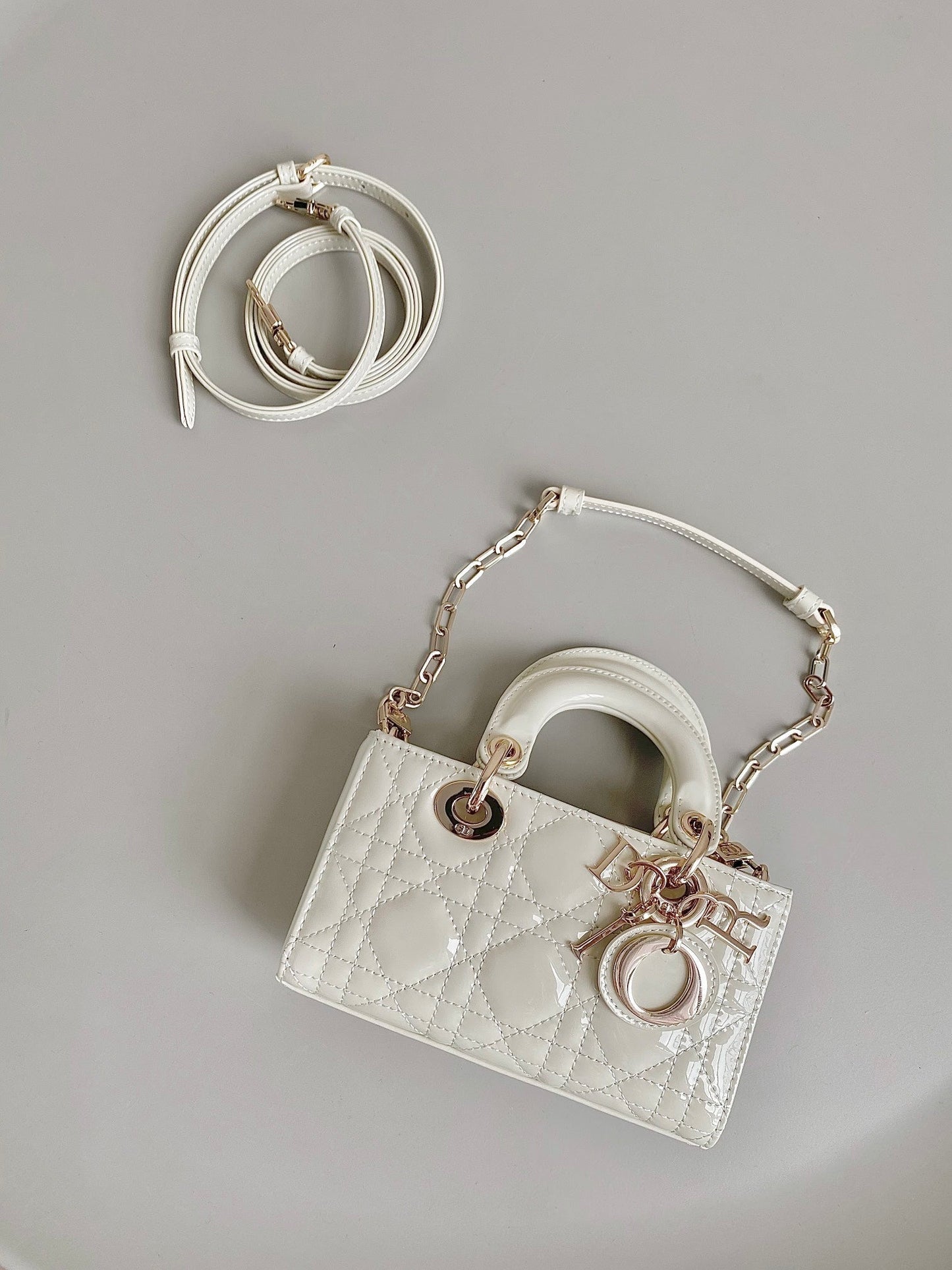 MINI D-JOY BAG 17 IN WHITE LAMBSKIN