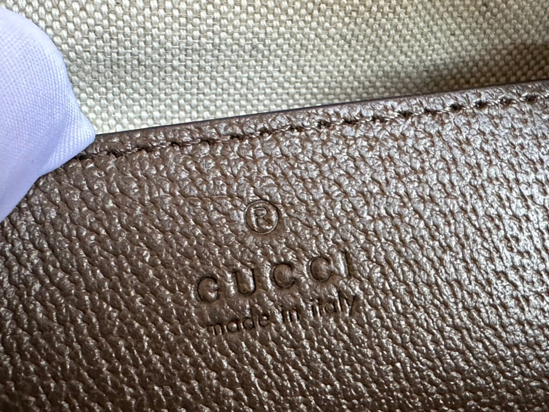 GG OPHIDIA SMALL 24 IN BEIGE CANVAS AND BROWN CALFSKIN