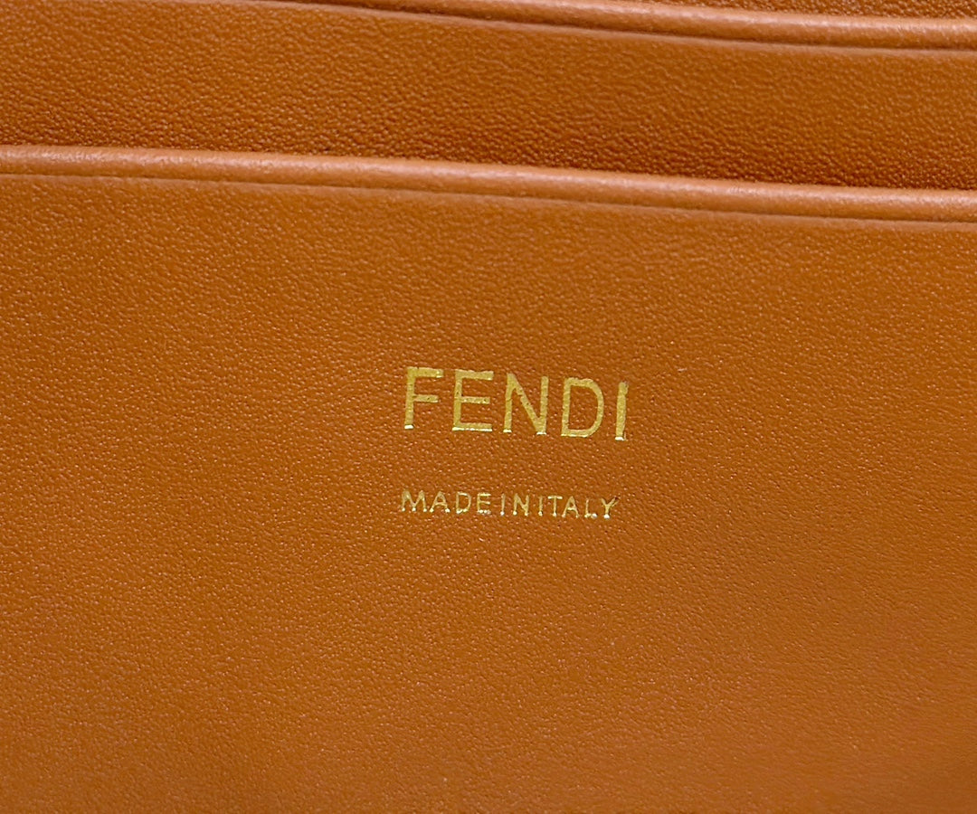 FENDI 19 BAGUETTE BAG IN FLAX YELLOW CANVAS WITH GOLD HARDWARE