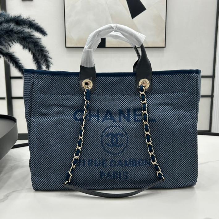 CC DEAUVILLE LARGE 38 TOTE BAG IN COBALT BLUE CANVAS