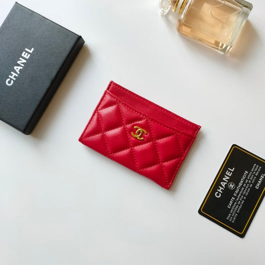 CC CARD HOLDER 11.2 RED CALFSKIN GOLD ICON