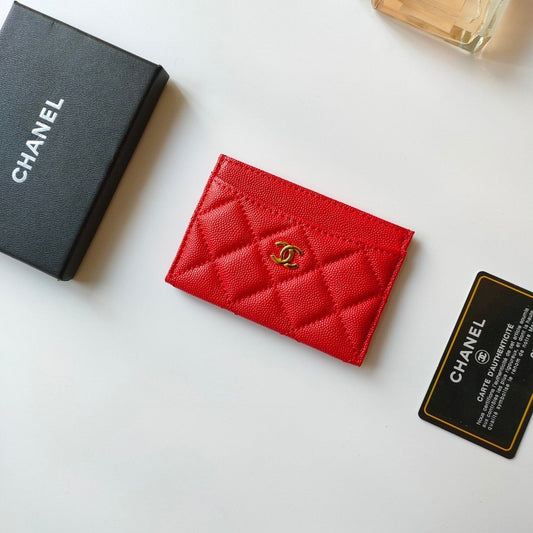 CC CARD HOLDER 11.2 ROSE GRAINED CALFSKIN GOLD ICON