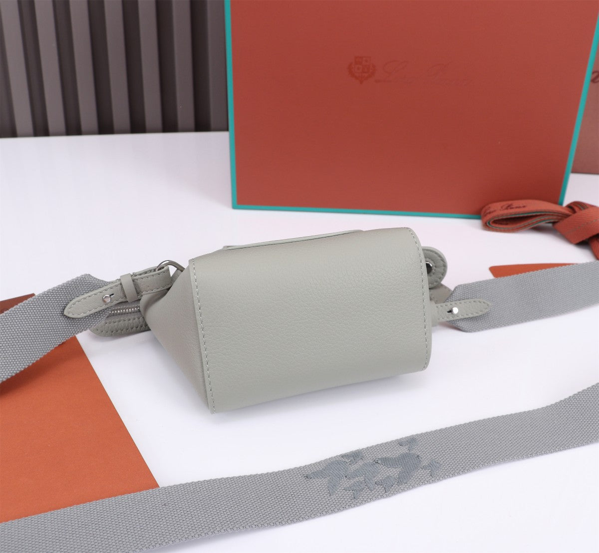 NANO SMILE BAG 18 IN HARBOR GRAY CALFSKIN