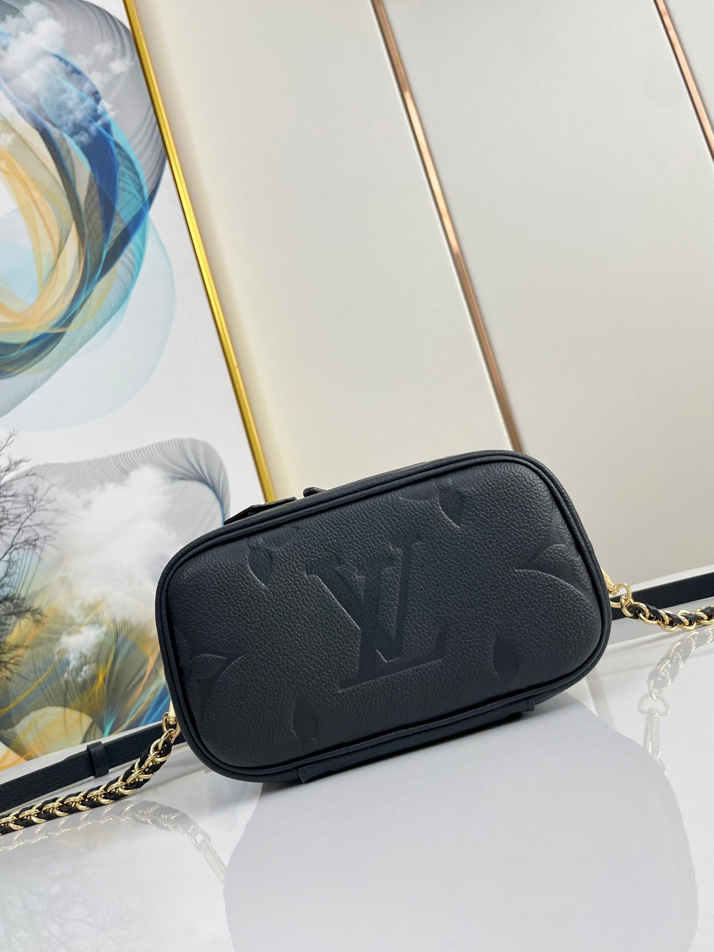 VANITY 19 IN BLACK MONOGRAM EMBOSSED CALFSKIN GOLD HARDWARE